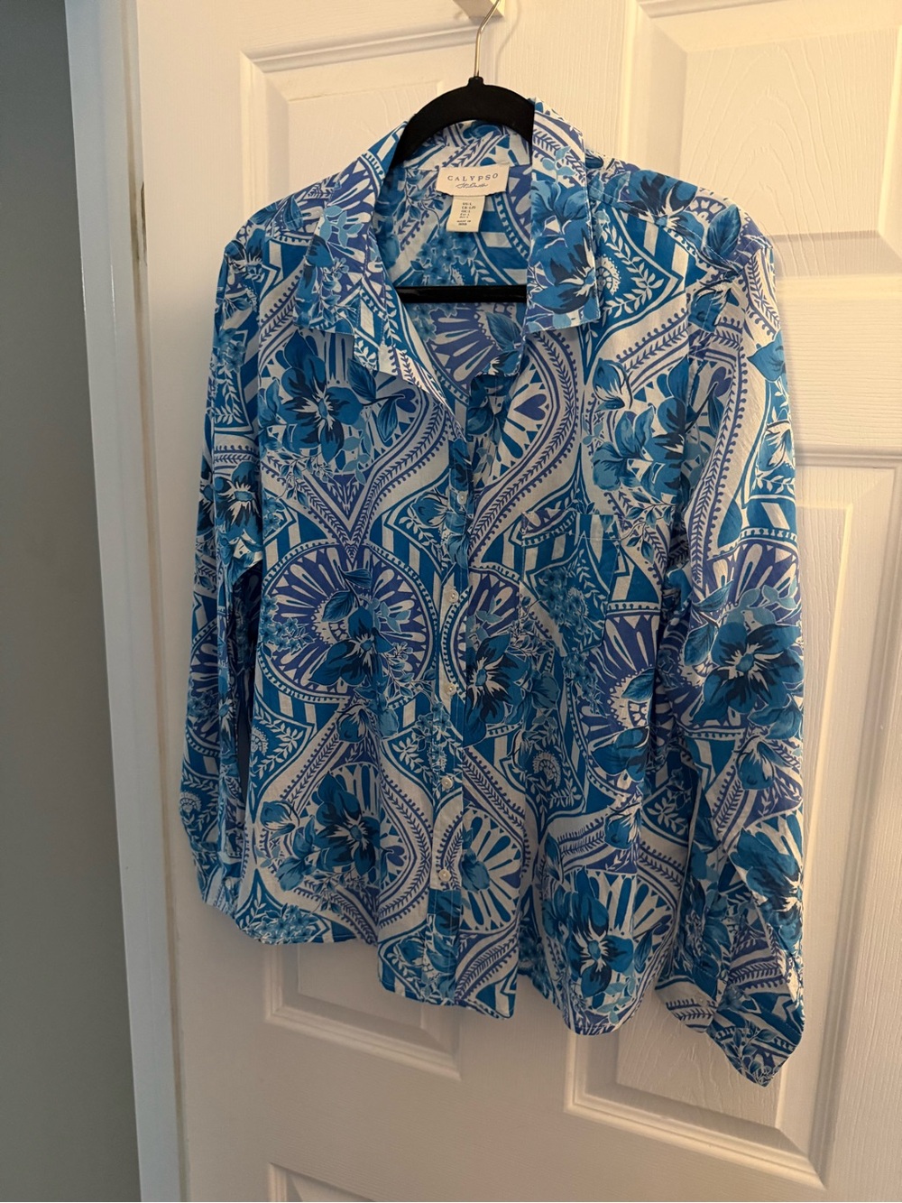 Calypso St. Barth Blue & White Floral Button-Down Shirt
